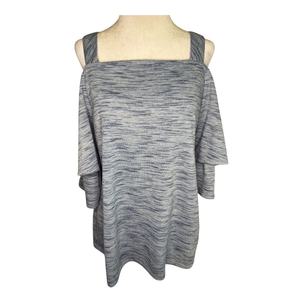 Chico's Cold Shoulder Top Knit Tunic Blouse Blue Gray Size 1 (Medium)‎